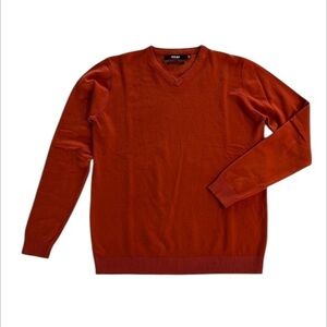 XRAY JEANS Mens Orange Long Sleeve V Neck Slim Fit Pullover Sweater XL